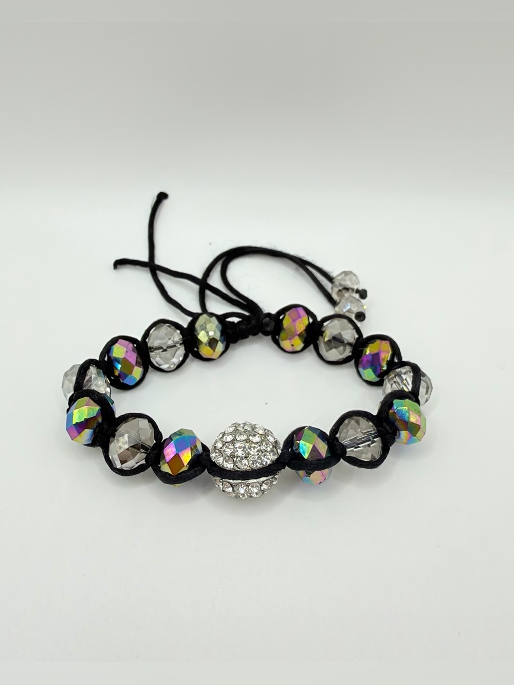 Crystal Pavé & Aurora Faceted Bead Macramé Bracelet - Black
